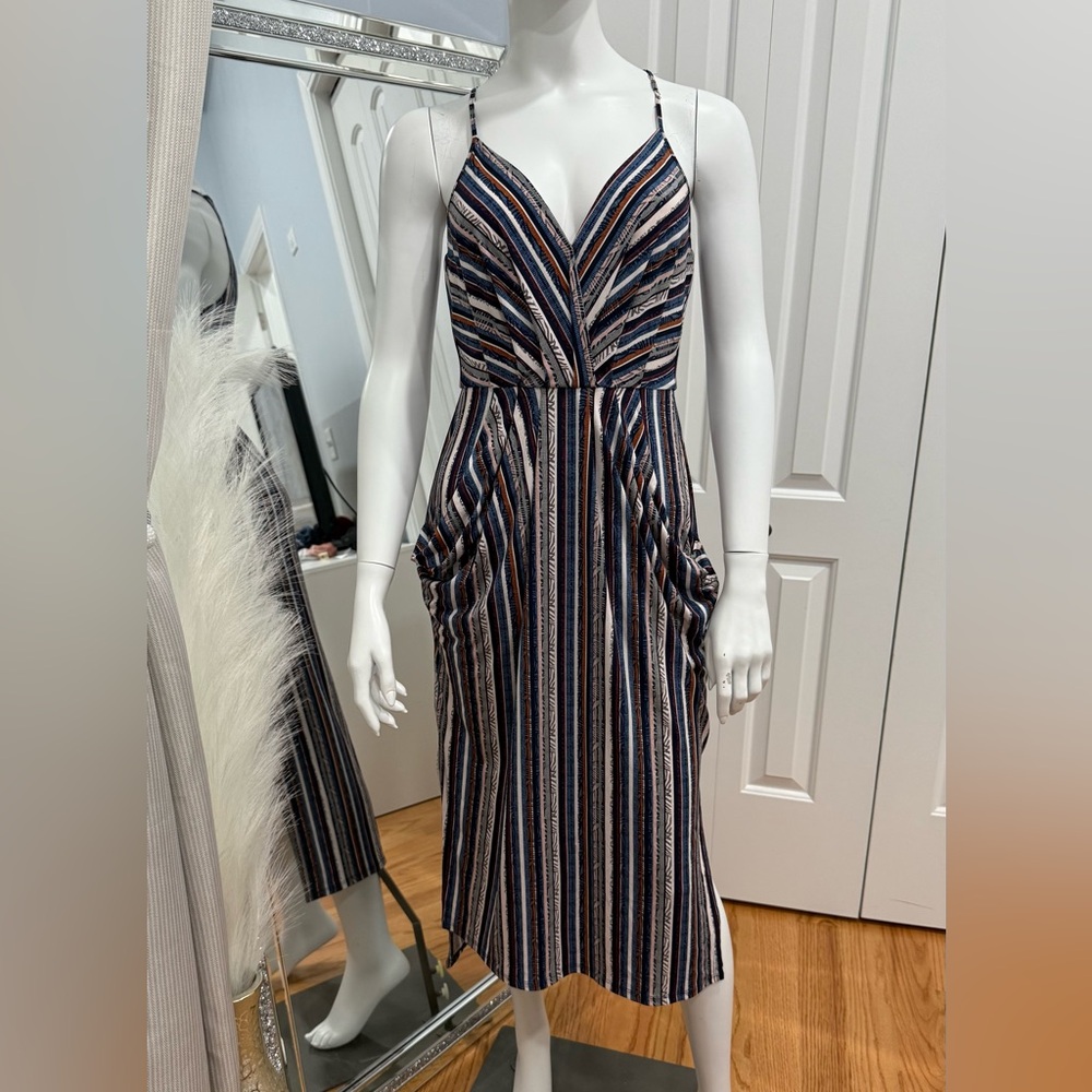 Striped V-Neck Midi Dress